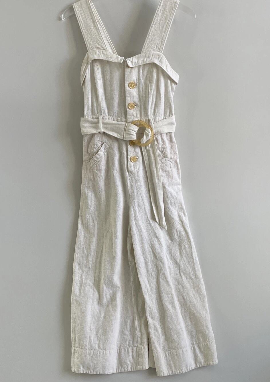 Anthropologie Cape Cod Jumpsuit Size 2 Linen Blend Cream Wide Leg Crop Outfit